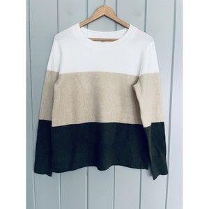 J. Crew Sweater M Medium Colorblock Crewneck Extra Soft Ivory Green BJ853